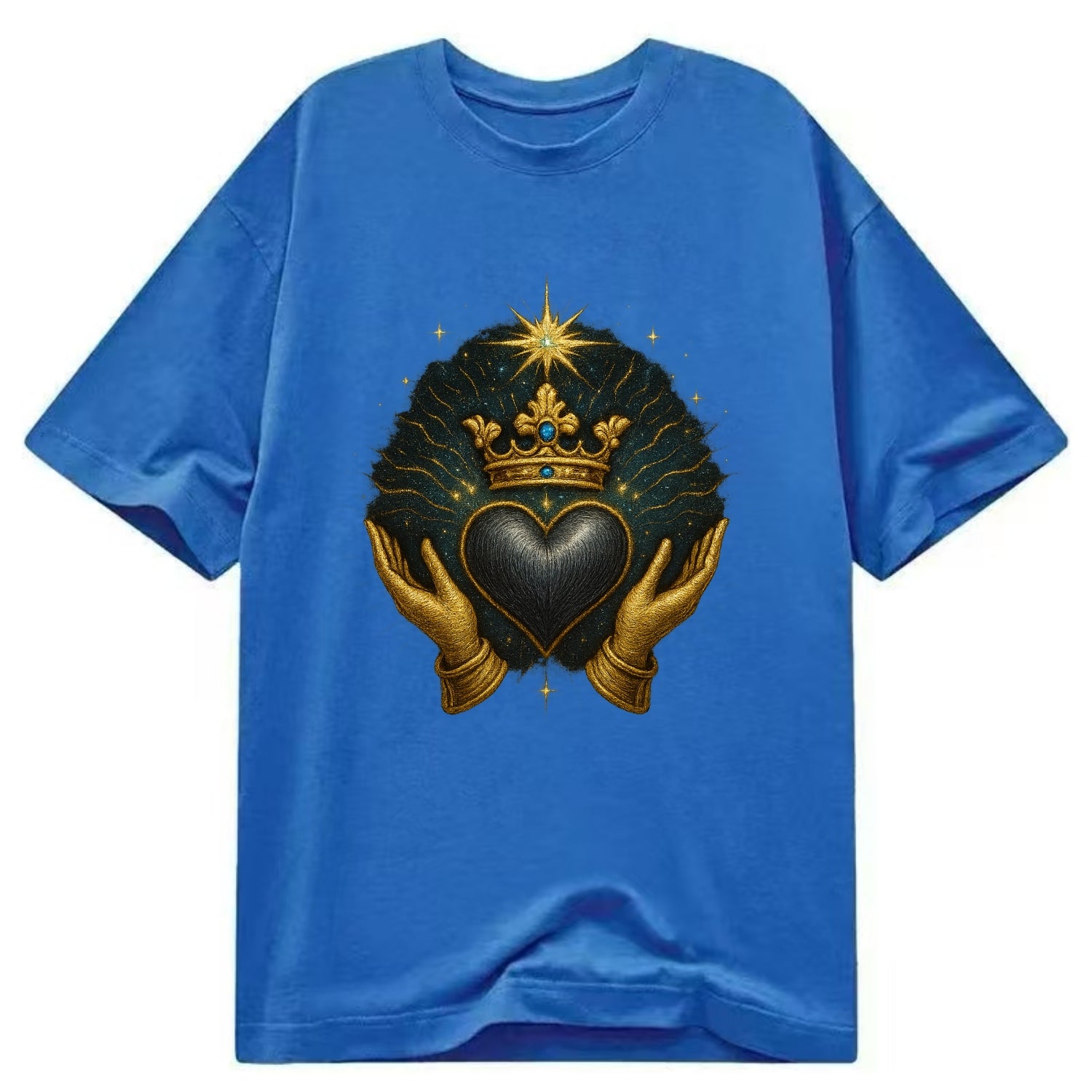 Pearl-studded tiara atop a satin-gunmetal heart supported by elegant opera-glove - Classic T-shirt - Blue