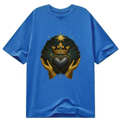 Pearl-studded tiara atop a satin-gunmetal heart supported by elegant opera-glove - Classic T-shirt - Blue