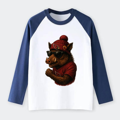 Arizona Javelina wearing Cardinals beanie with desert patch and - Raglan Long Sleeve T-Shirt - Blue