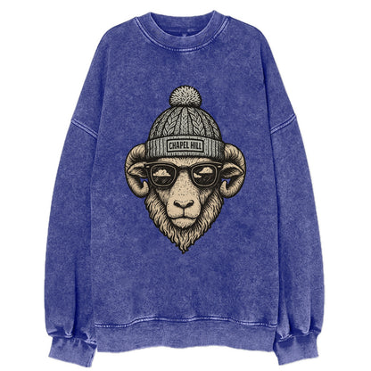 Chapel Hill Tar Heel Ram wearing UNC bea - Vintage Sweatshirt - Blue