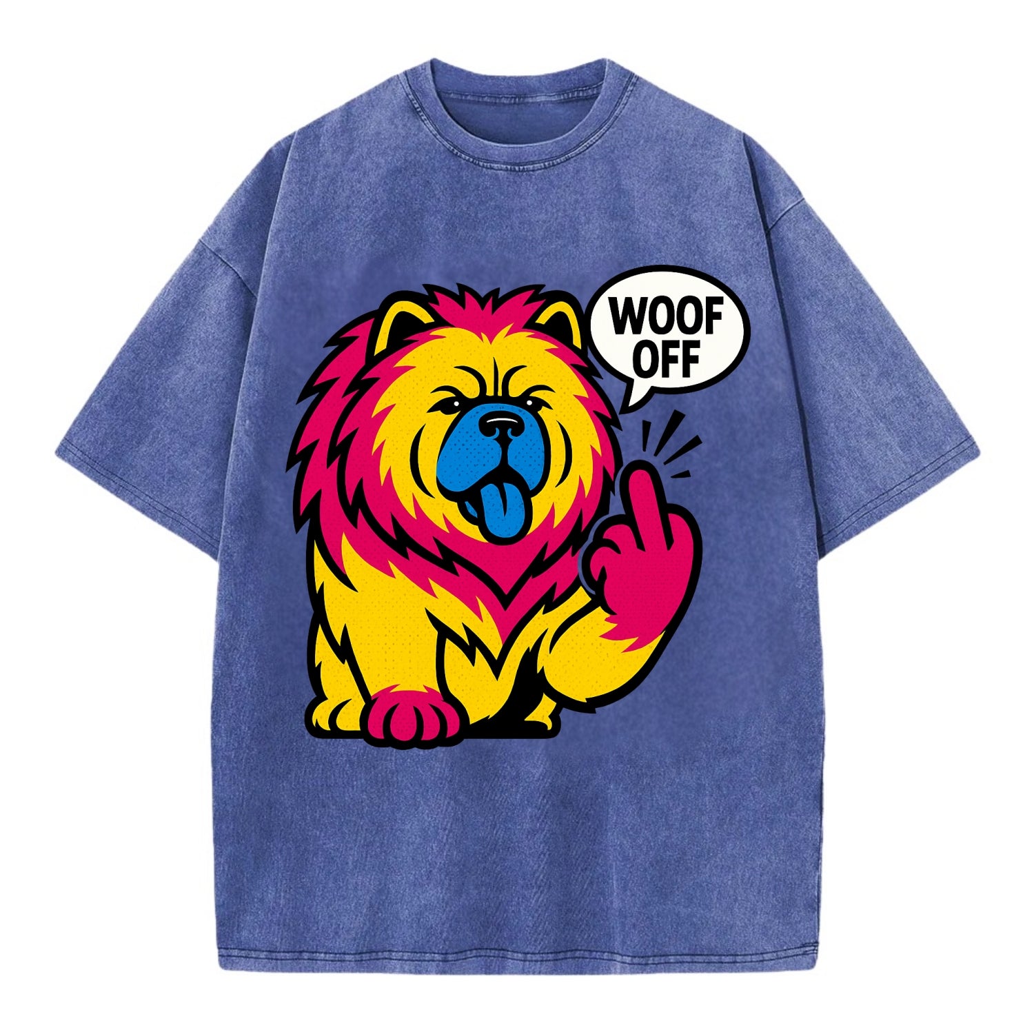 Chow Chow with lion mane and blue-black tongue, fluffy dignified paw up with sass - Vintage T-shirt - Blue