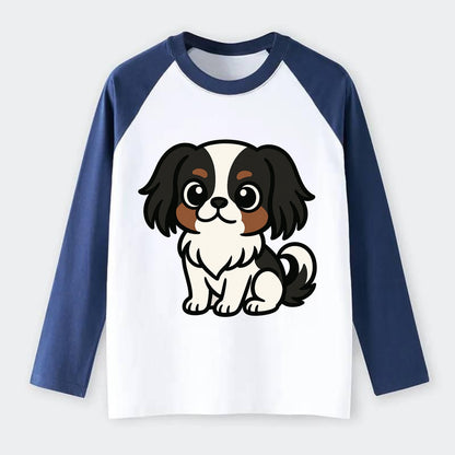 Japanese Chin - Black and white sitting pose - Raglan Long Sleeve T-Shirt - Blue