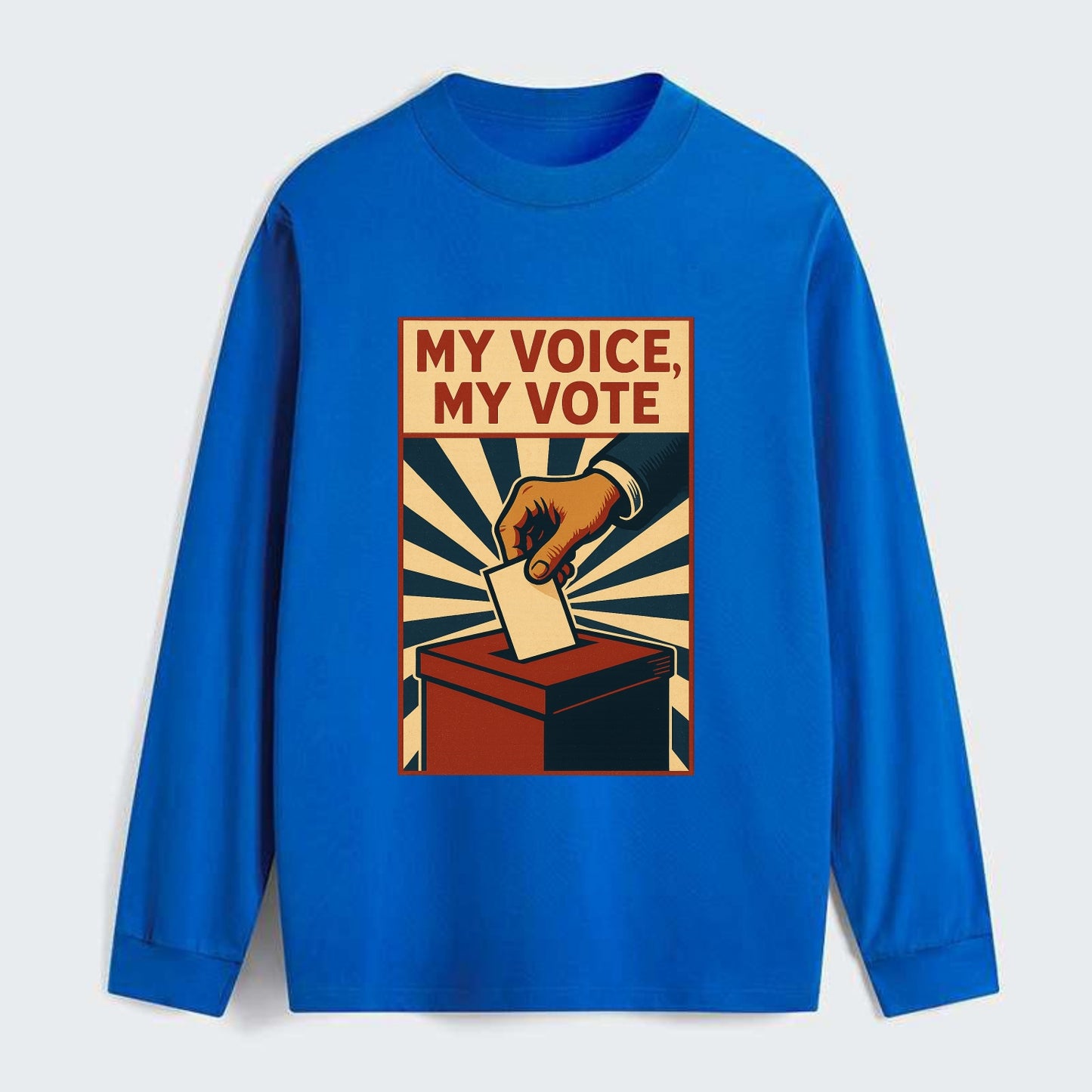 Hand dropping ballot into box with determination - "My Voice, My Vote" - Classic Long Sleeve Shirt - Blue