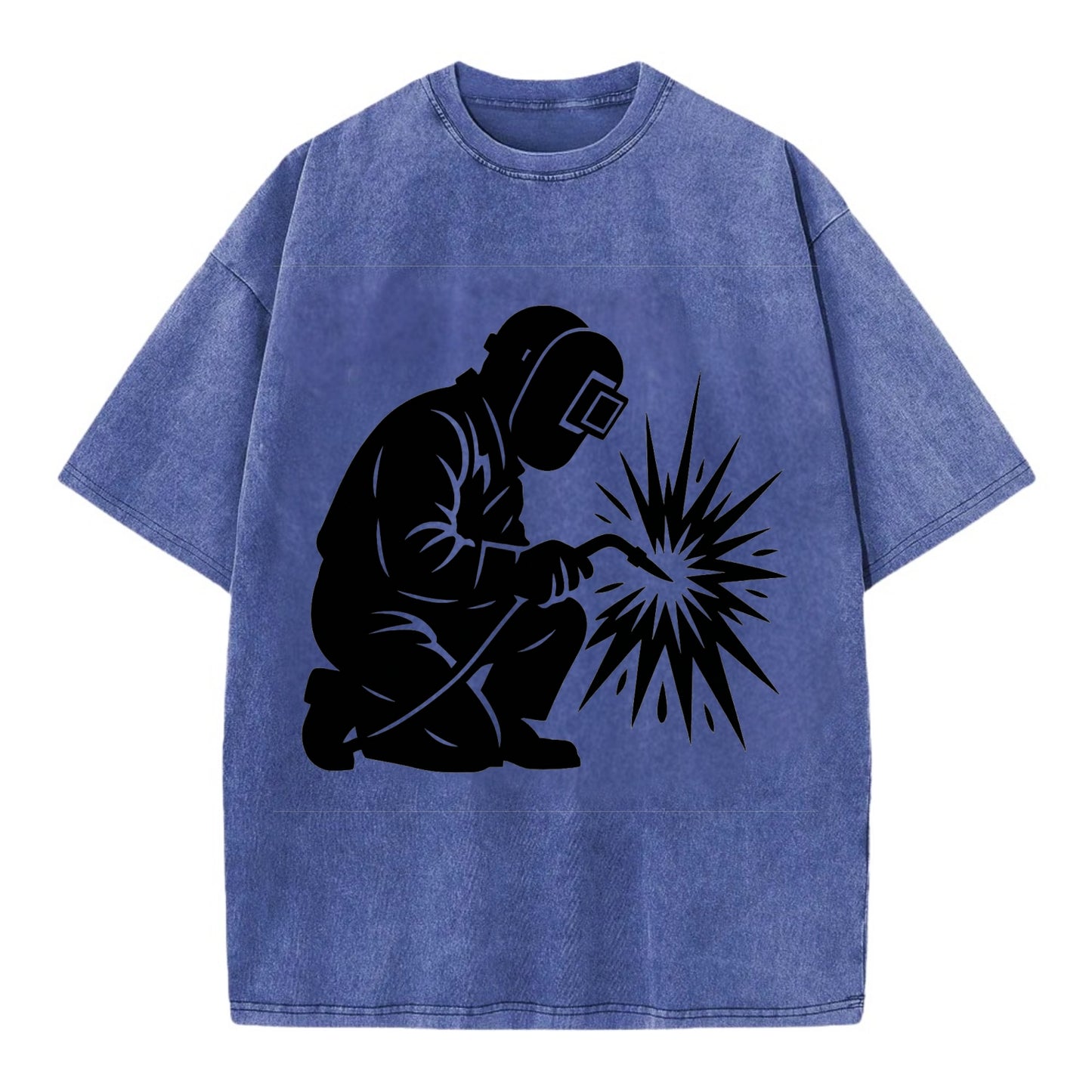Welder sparks flying dramatically - Vintage T-shirt - Blue
