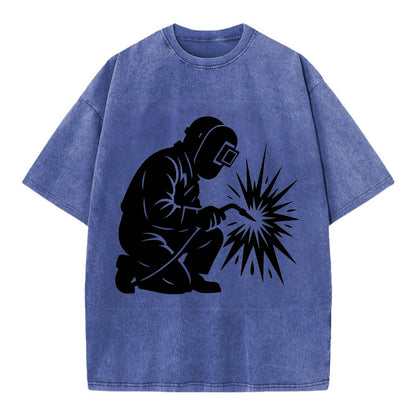 Welder sparks flying dramatically - Vintage T-shirt - Blue
