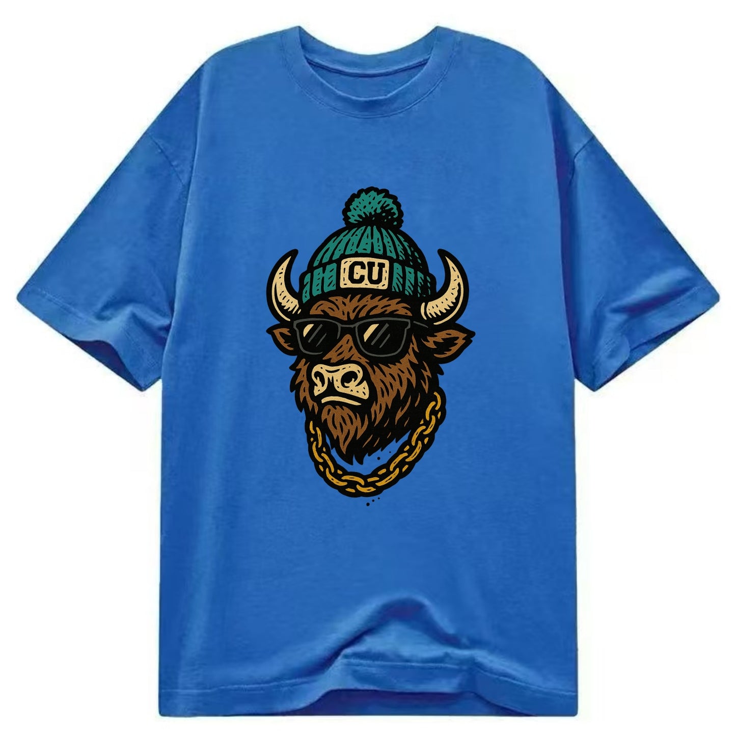 Boulder Ralphie wearing Colorado beanie with CU patch - Classic T-shirt - Blue
