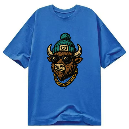 Boulder Ralphie wearing Colorado beanie with CU patch - Classic T-shirt - Blue