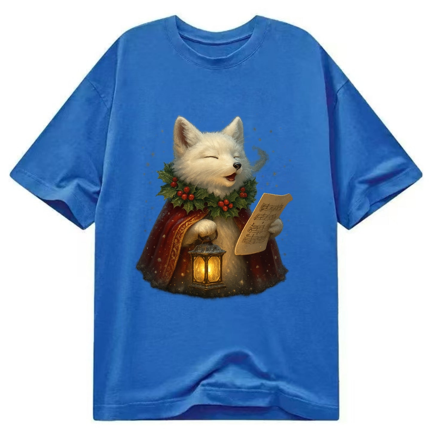 Snowbound Arctic Fox Caroler  - Classic T-shirt - Blue