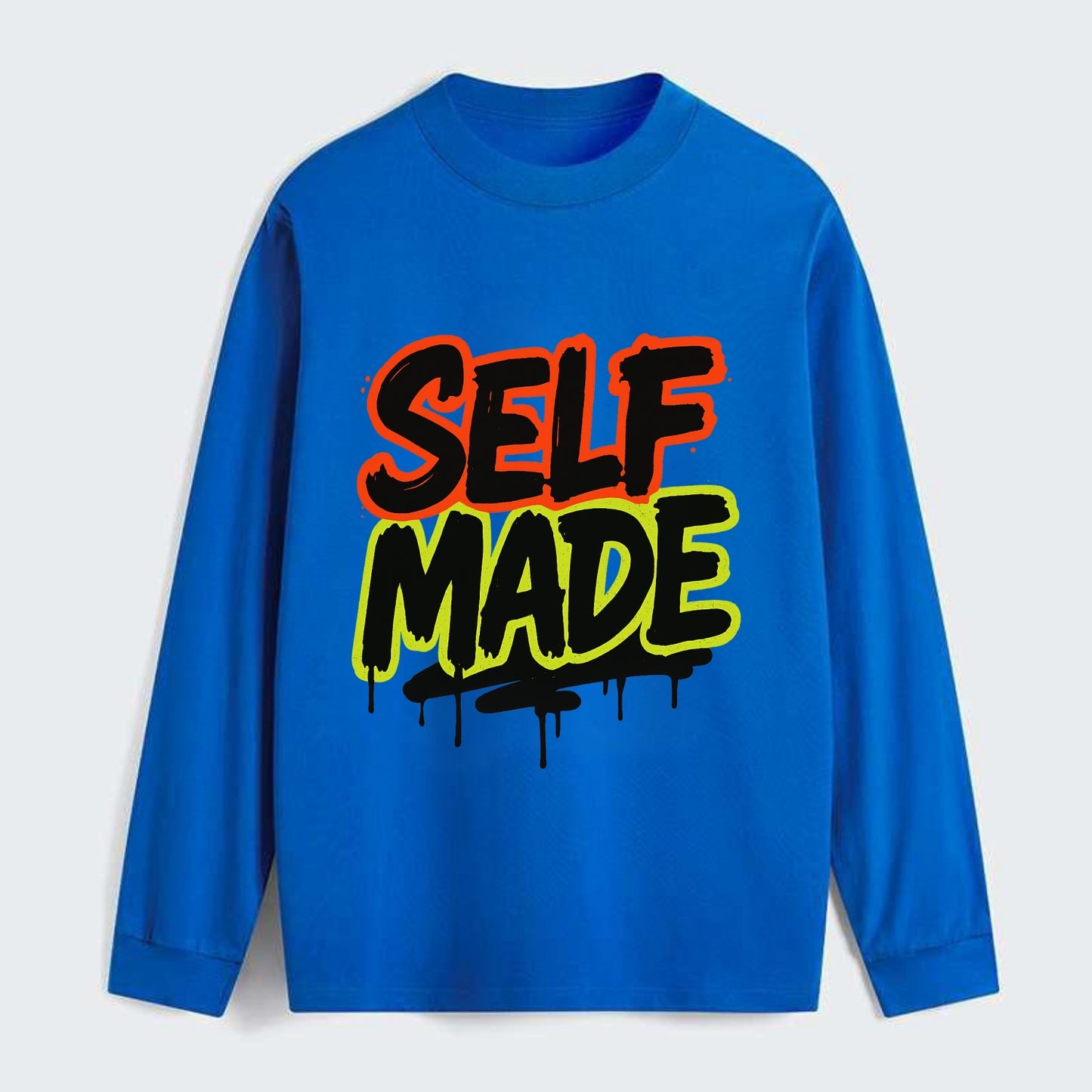 Bold typography design - "SELF MADE" - built from nothing, earned - Classic Long Sleeve Shirt - Blue