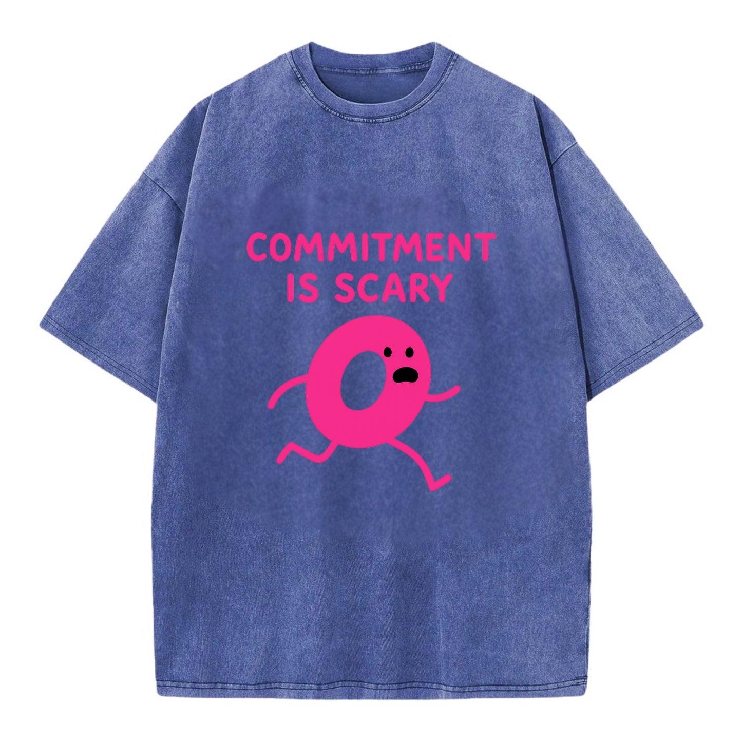 COMMITMENT IS SCARY | Terrified ring running away - Vintage T-shirt - Blue