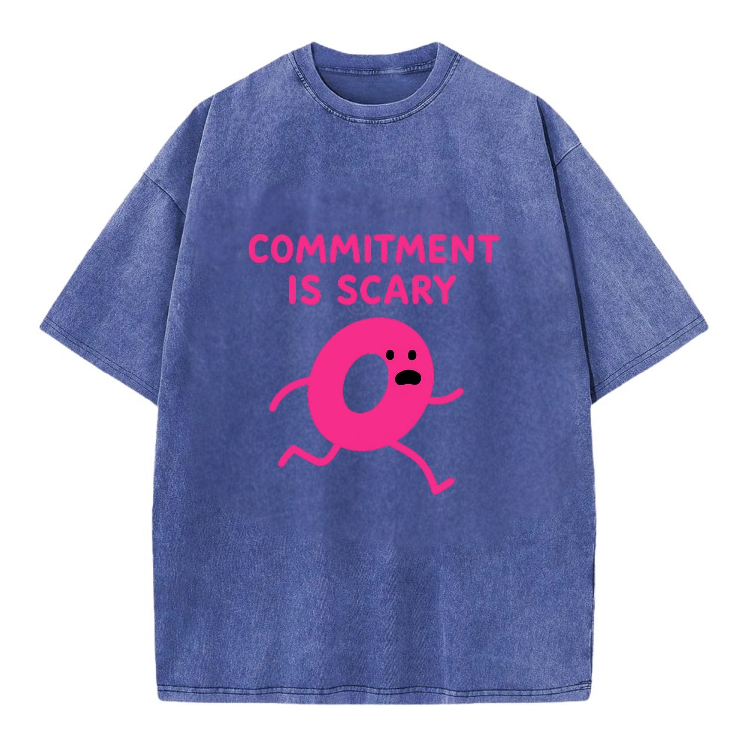 COMMITMENT IS SCARY | Terrified ring running away - Vintage T-shirt - Blue