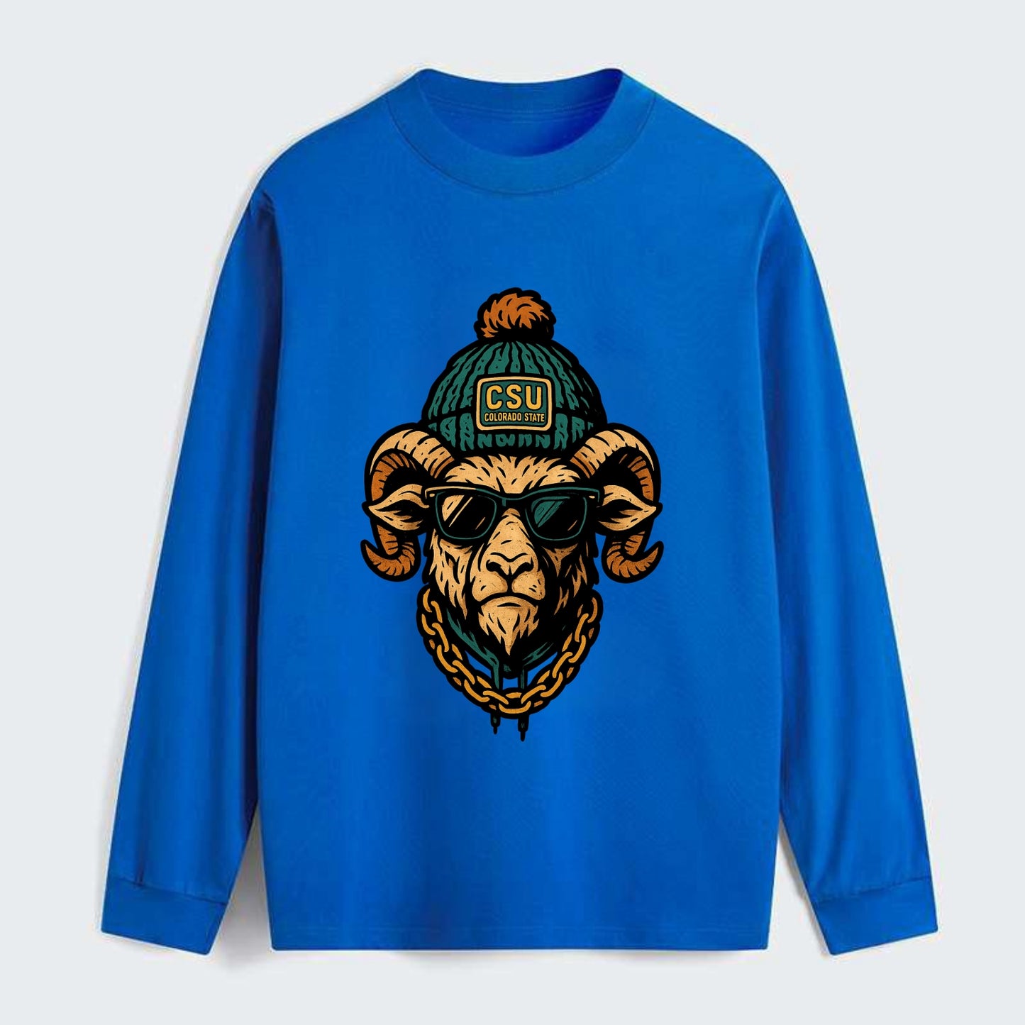 Fort Collins Ram wearing Colorado State beanie with CSU patch - Classic Long Sleeve Shirt - Blue