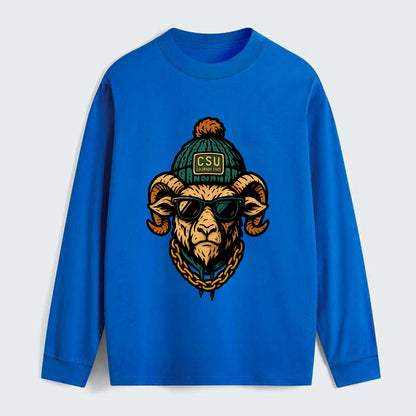 Fort Collins Ram wearing Colorado State beanie with CSU patch - Classic Long Sleeve Shirt - Blue