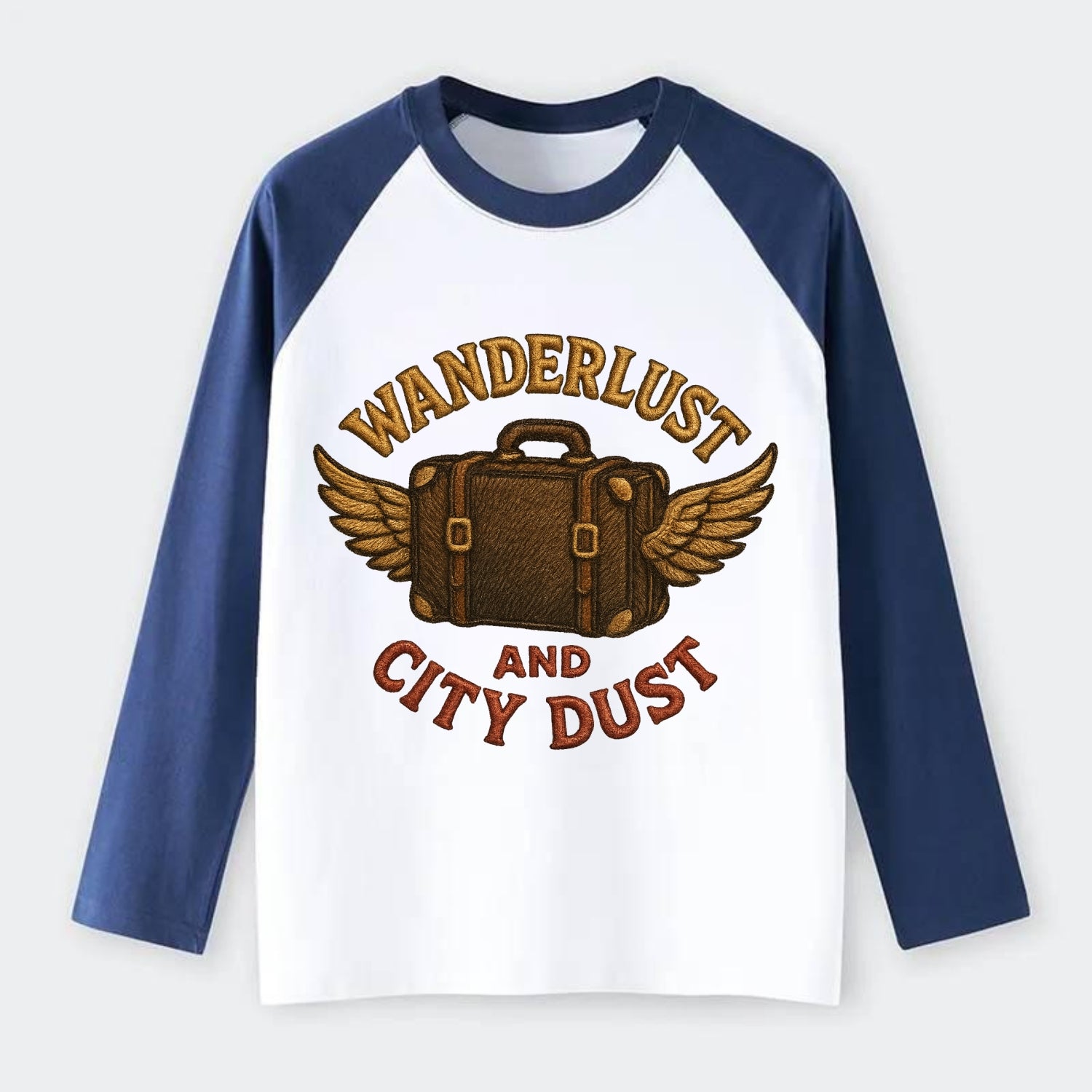 Wanderlust And City Dust  - Raglan Long Sleeve T-Shirt - Blue