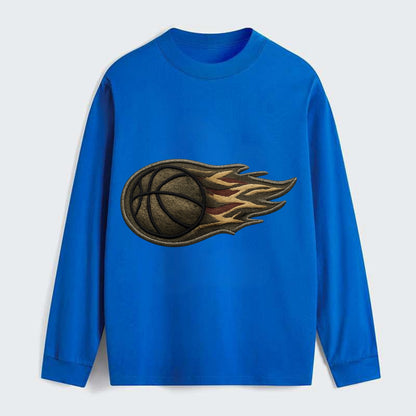 BASKETBALL FLAMING BALL - basketball with flames in orange and red , - Classic Long Sleeve Shirt - Blue