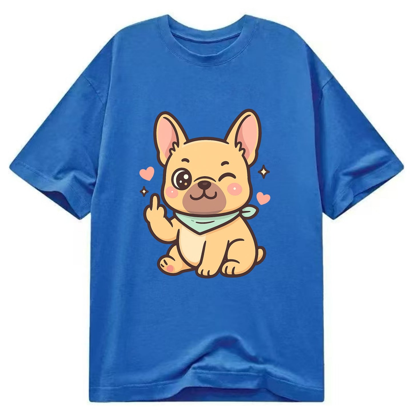 French Bulldog sitting with bat ears up, strong paw with sass - Classic T-shirt - Blue