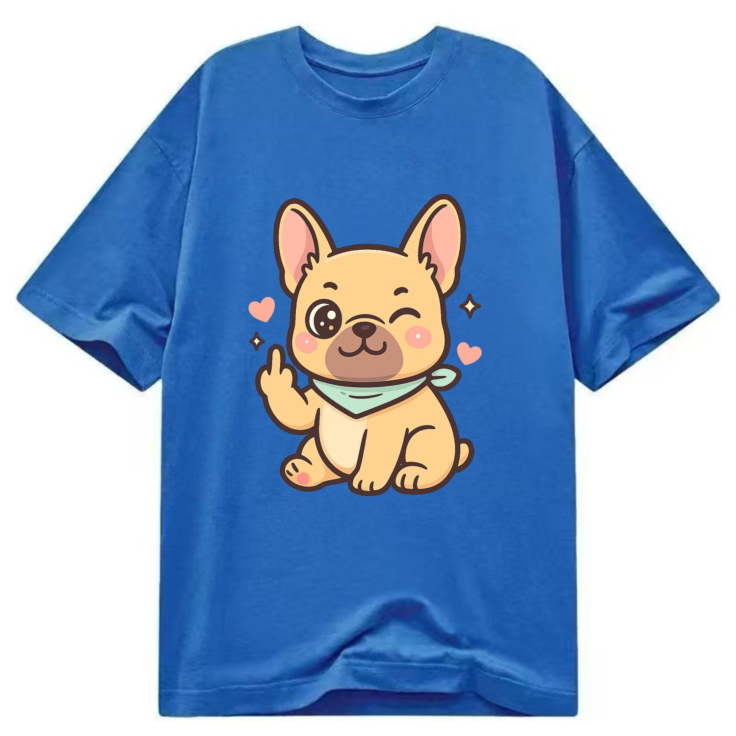 French Bulldog sitting with bat ears up, strong paw with sass - Classic T-shirt - Blue
