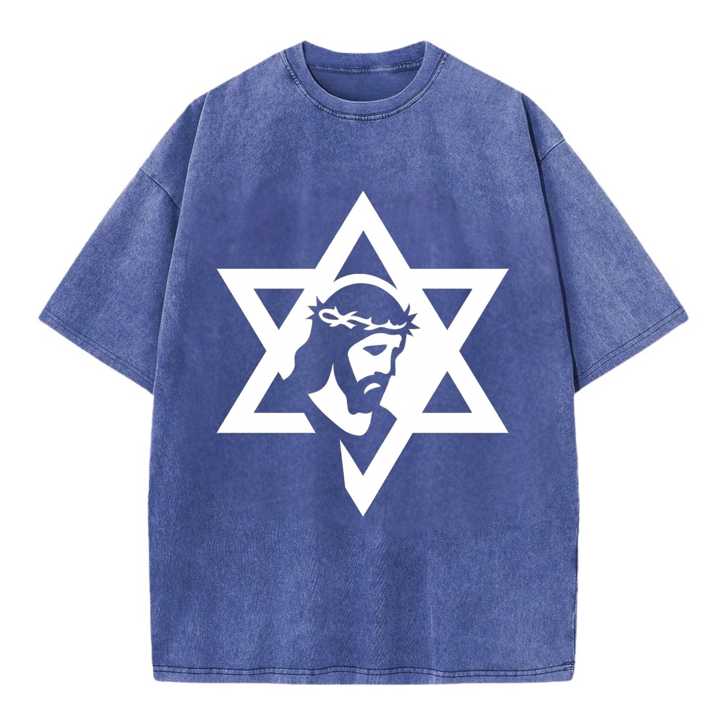 Star of David - negative space forms two overlapping triangles with hidden meaning - Vintage T-shirt - Blue