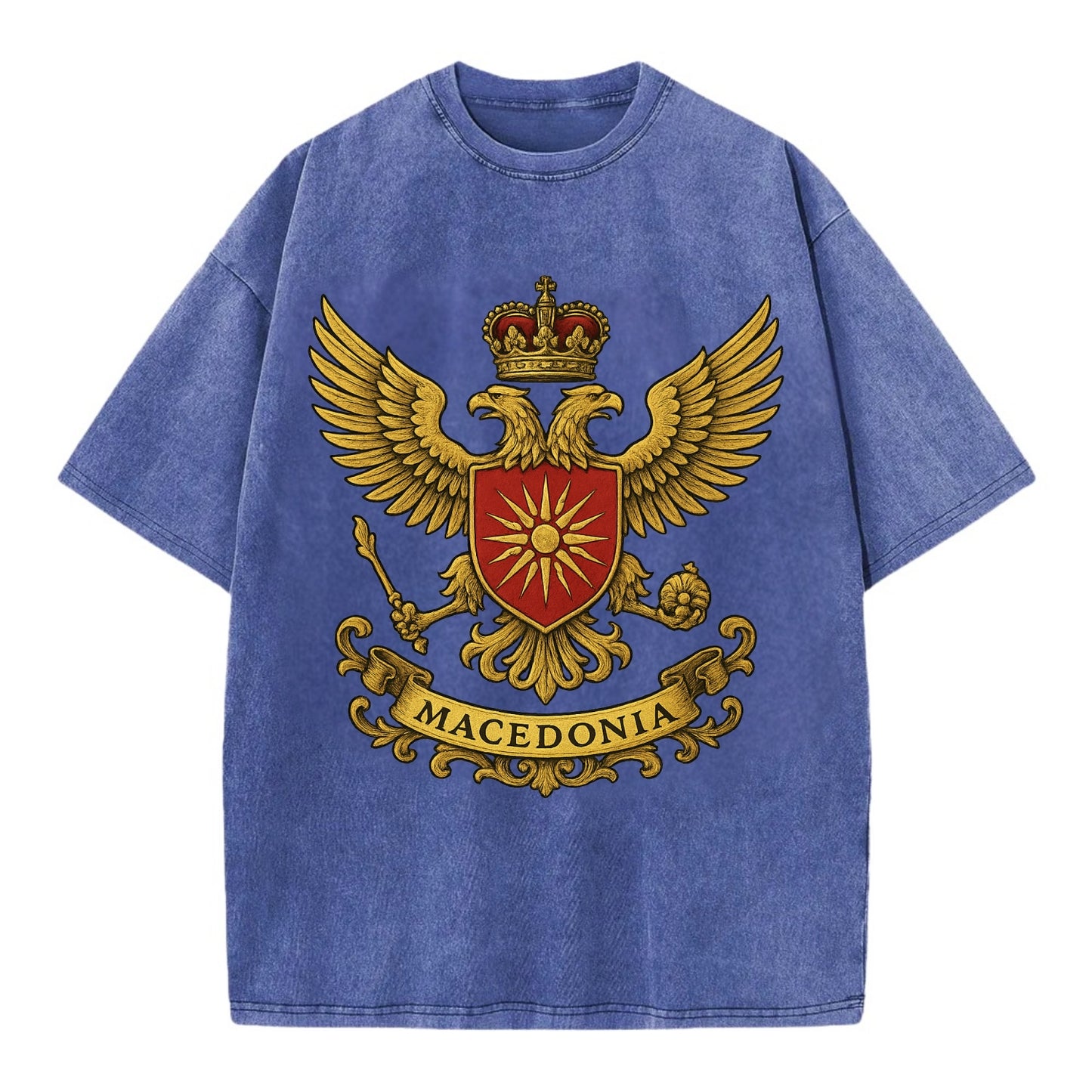 Macedonia Heritage Badge  - Vintage T-shirt - Blue