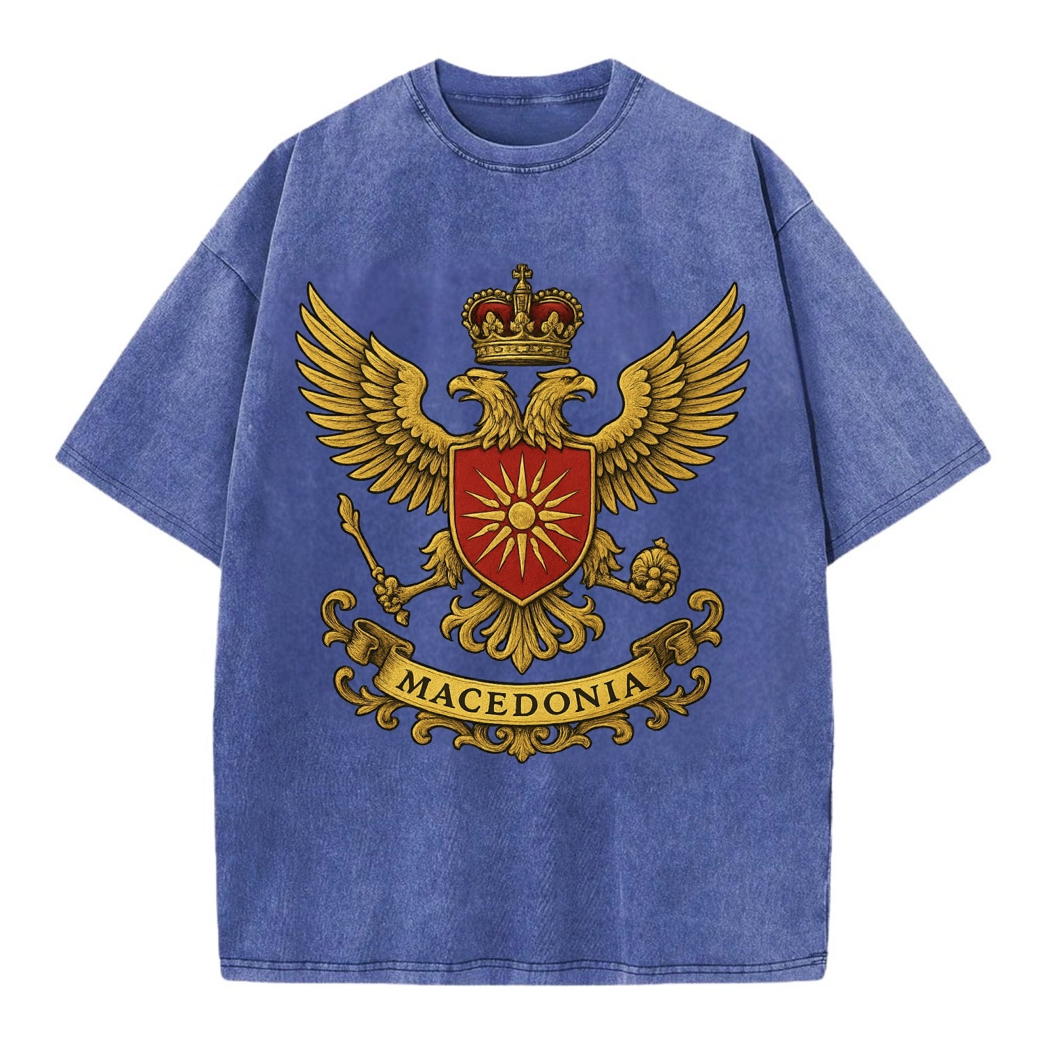 Macedonia Heritage Badge  - Vintage T-shirt - Blue