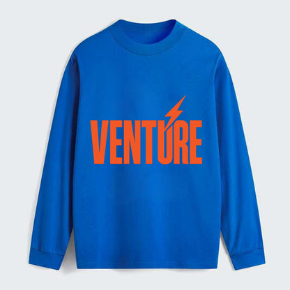 Bold typography design - "VENTURE" - taking risks, bold exploration - Classic Long Sleeve Shirt - Blue