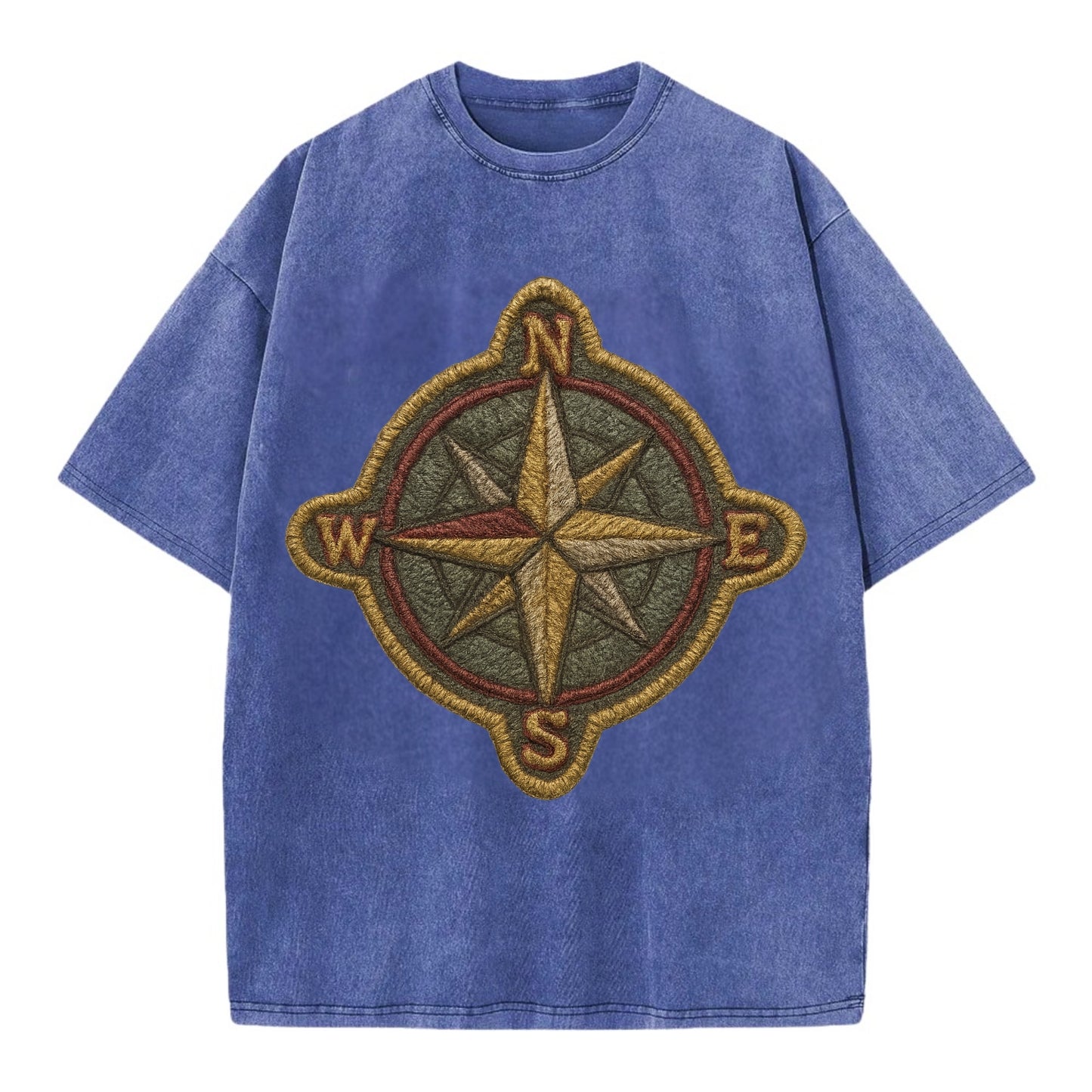 Compass rose with cardinal directions - explorer symbol - Vintage T-shirt - Blue