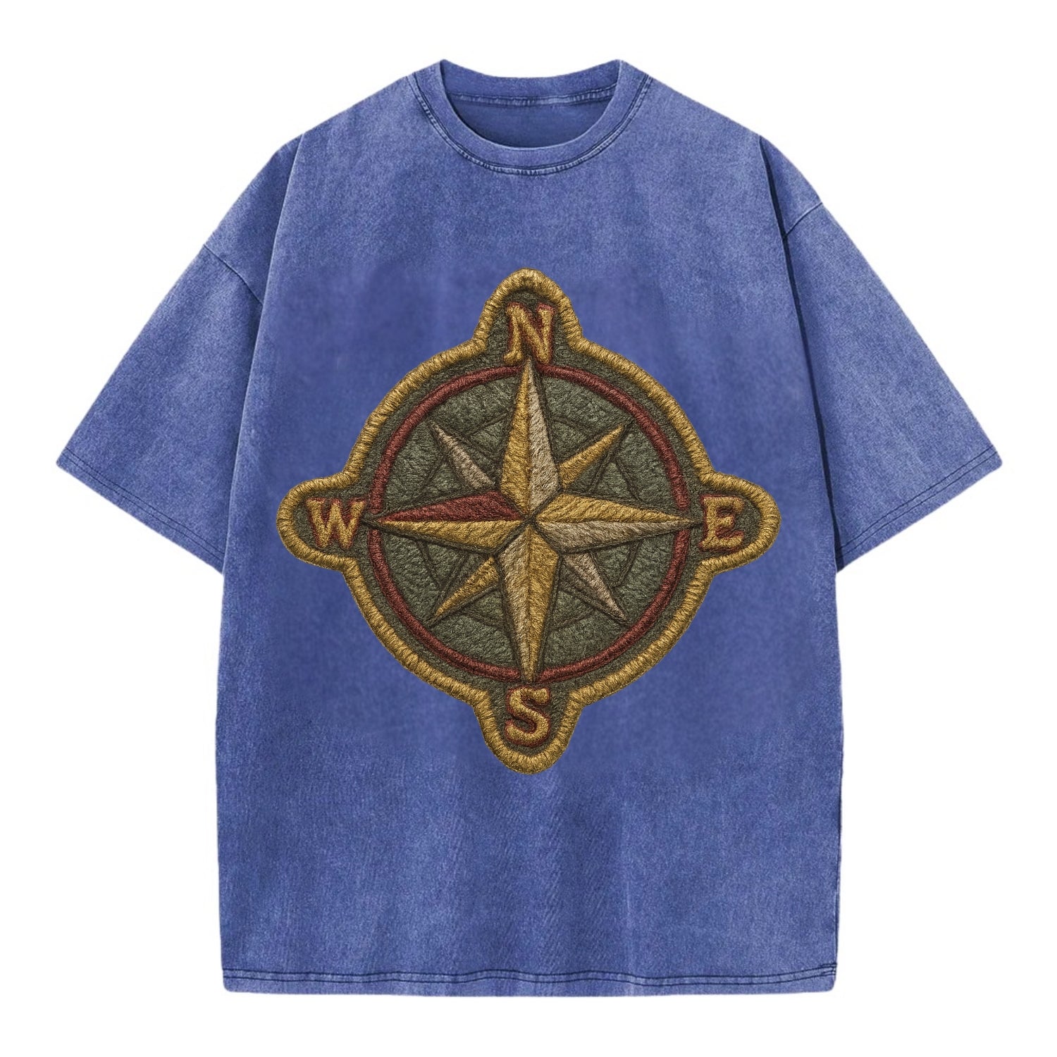 Compass rose with cardinal directions - explorer symbol - Vintage T-shirt - Blue
