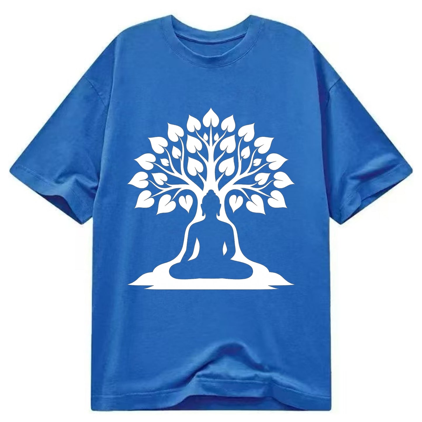 Buddha silhouette meditating - negative space forms bodhi tree - Classic T-shirt - Blue