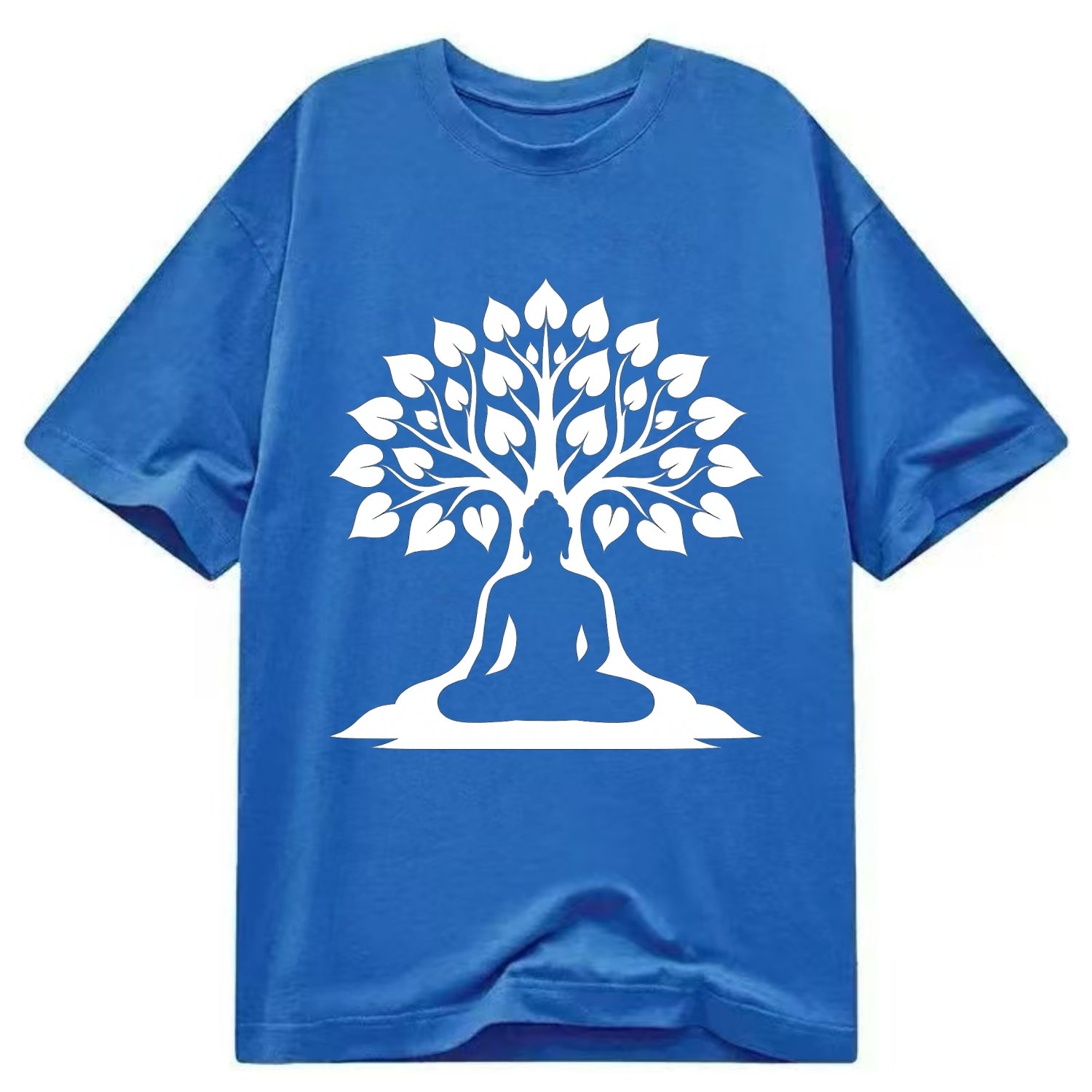 Buddha silhouette meditating - negative space forms bodhi tree - Classic T-shirt - Blue