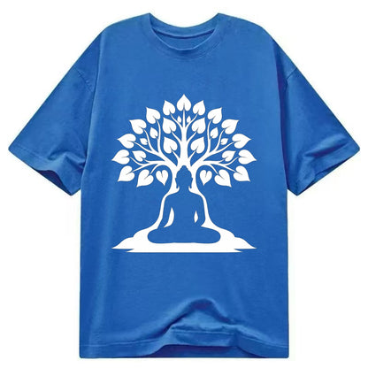 Buddha silhouette meditating - negative space forms bodhi tree - Classic T-shirt - Blue