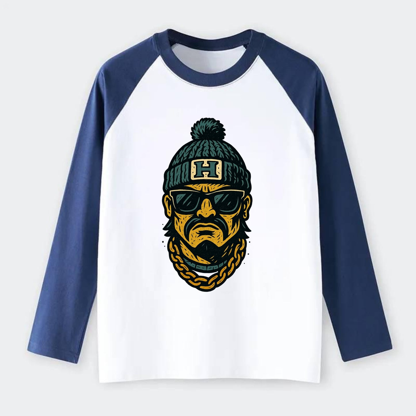 Honolulu Warrior wearing Hawaii beanie with H patch - Raglan Long Sleeve T-Shirt - Blue