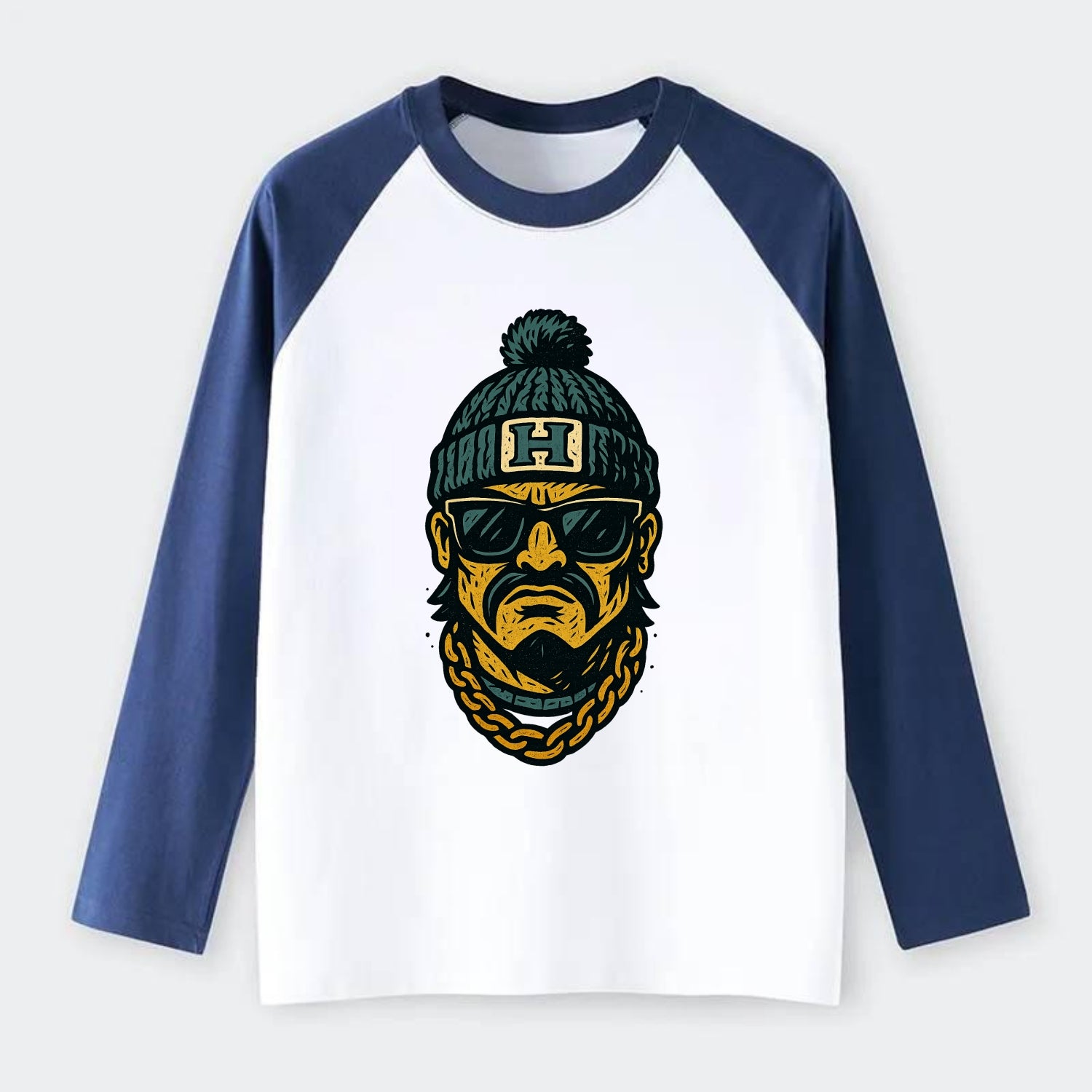Honolulu Warrior wearing Hawaii beanie with H patch - Raglan Long Sleeve T-Shirt - Blue