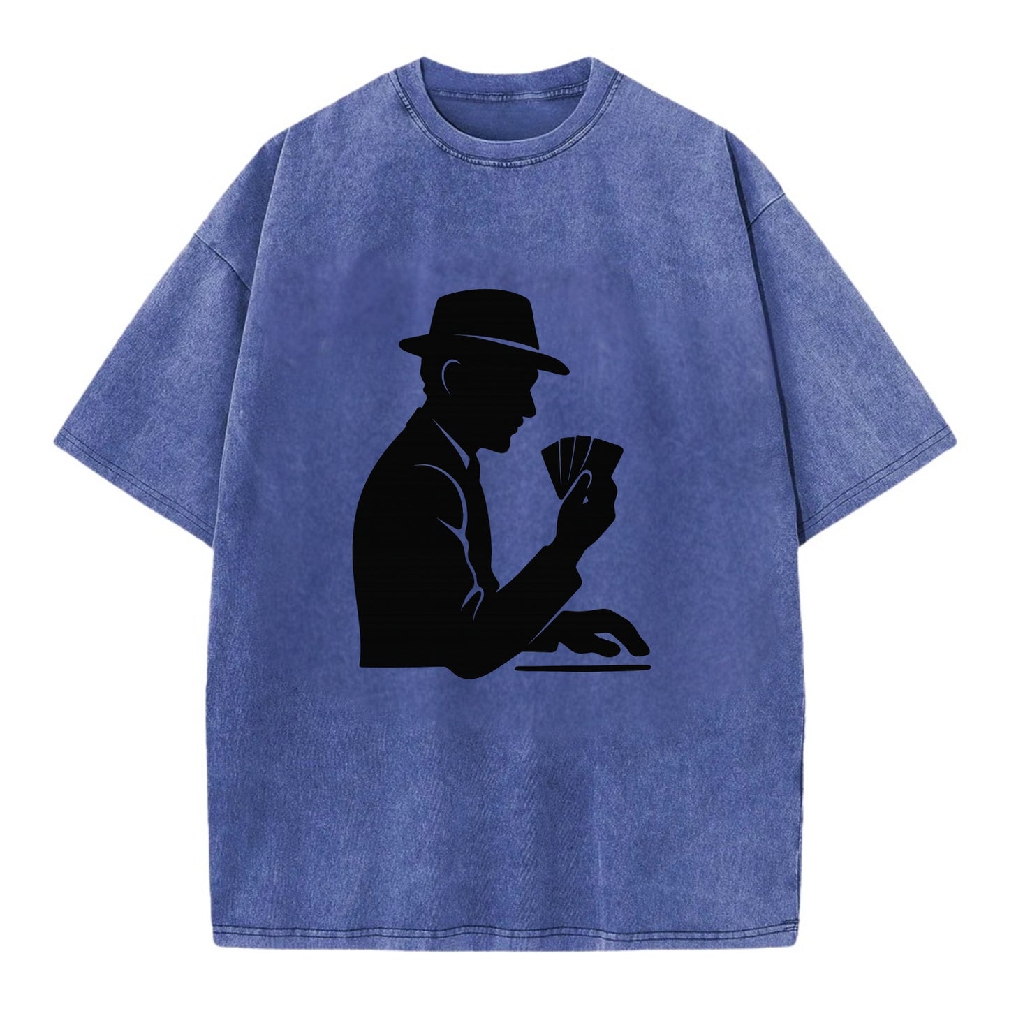 Poker player with cards close - Vintage T-shirt - Blue