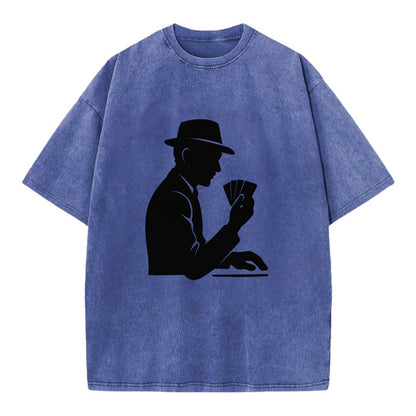 Poker player with cards close - Vintage T-shirt - Blue