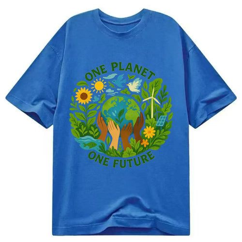 Globe surrounded by hands of all colors working together - One Planet, One - Classic T-shirt