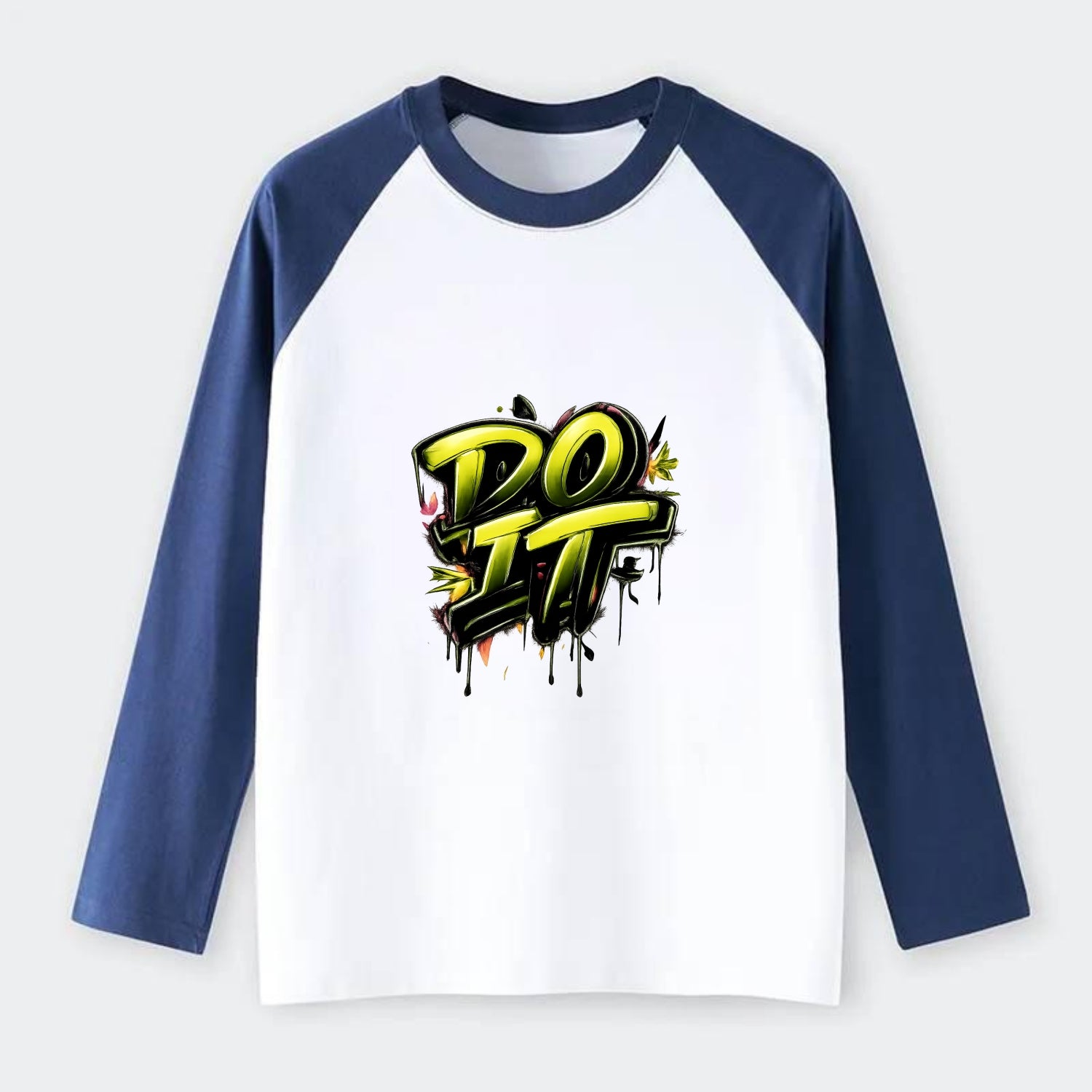 Bold typography design - "DO IT" - just do it, stop waiting - Raglan Long Sleeve T-Shirt - Blue