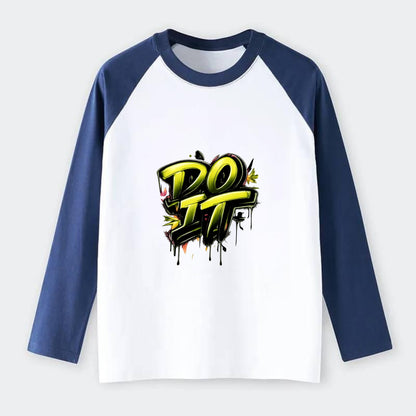 Bold typography design - "DO IT" - just do it, stop waiting - Raglan Long Sleeve T-Shirt - Blue