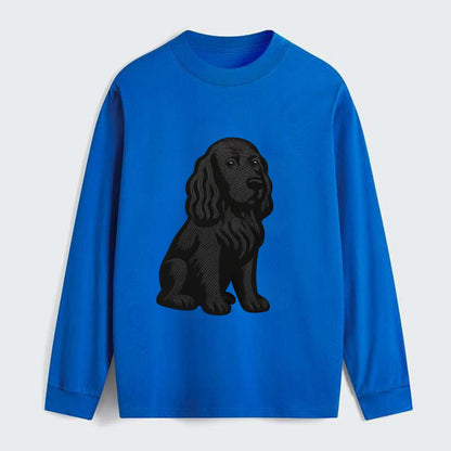 Field Spaniel - Black silky coat embroidered pose - Classic Long Sleeve Shirt - Blue