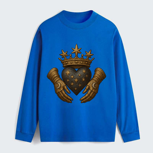 Ice crystal crown framing a frosted heart with fur-trimmed winter hands - Classic Long Sleeve Shirt - Blue