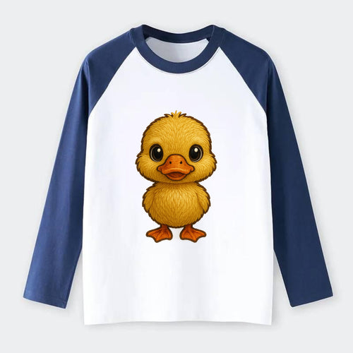 Baby Duck Duckling - yellow fluffy, orange beak, bright eyes, - Raglan Long Sleeve T-Shirt