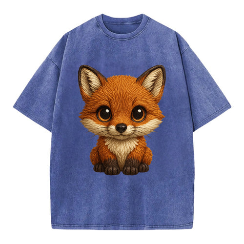Baby Red Fox - russet fur, white chest, big amber eyes, perky ears, front-facing, - Vintage T-shirt