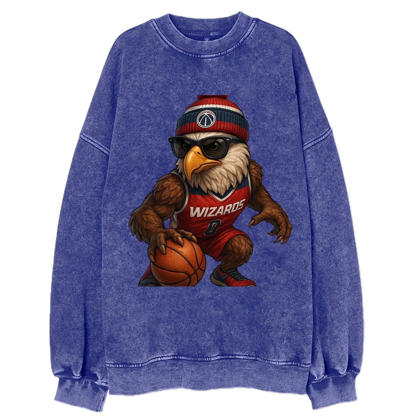 DC Eagle wearing Wizards red white and blue beanie with monument patch and - Vintage Sweatshirt - Blue