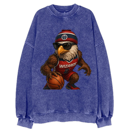DC Eagle wearing Wizards red white and blue beanie with monument patch and - Vintage Sweatshirt - Blue
