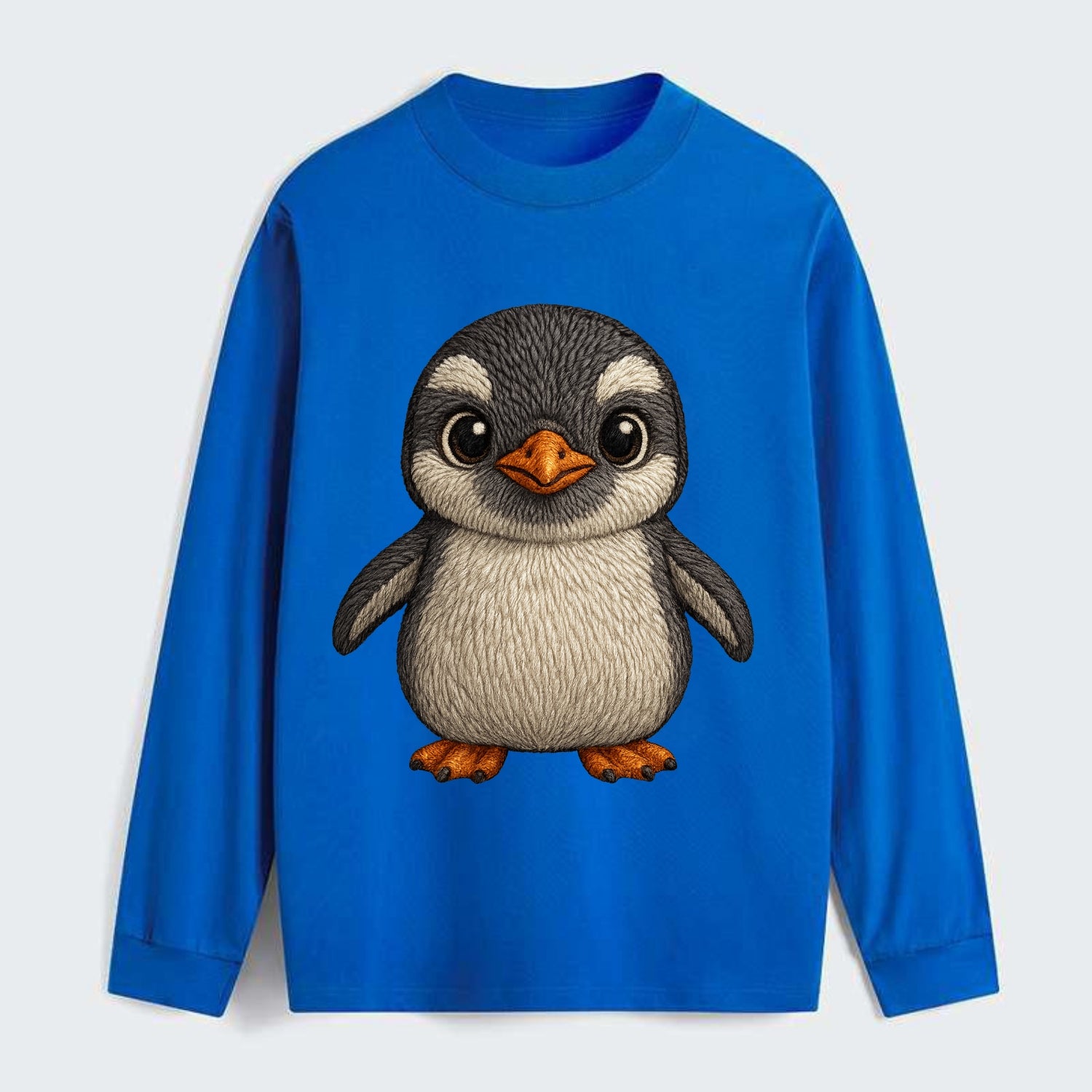 Baby Gentoo Penguin - orange beak, white cap, bright eyes, - Classic Long Sleeve Shirt - Blue