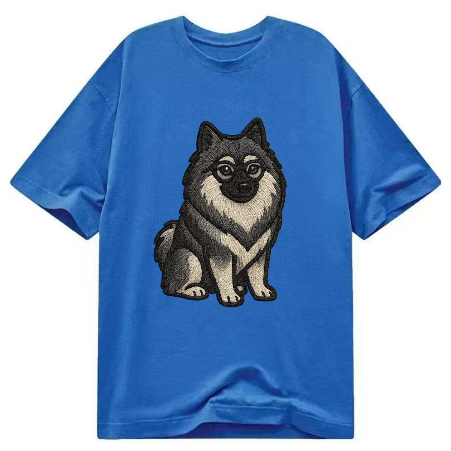 Keeshond - Gray and black spectacles embroidered design - Classic T-shirt - Blue