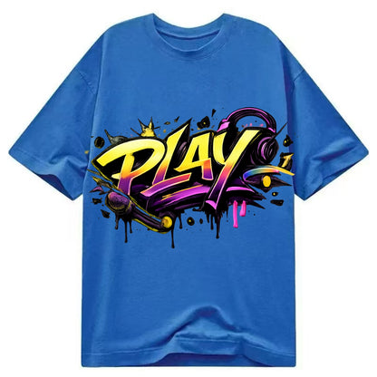 Bold typography design - "PLAY" - creative expression, musical performance - Classic T-shirt - Blue