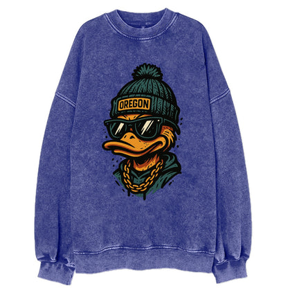 Eugene Duck wearing Oregon beanie with p - Vintage Sweatshirt - Blue