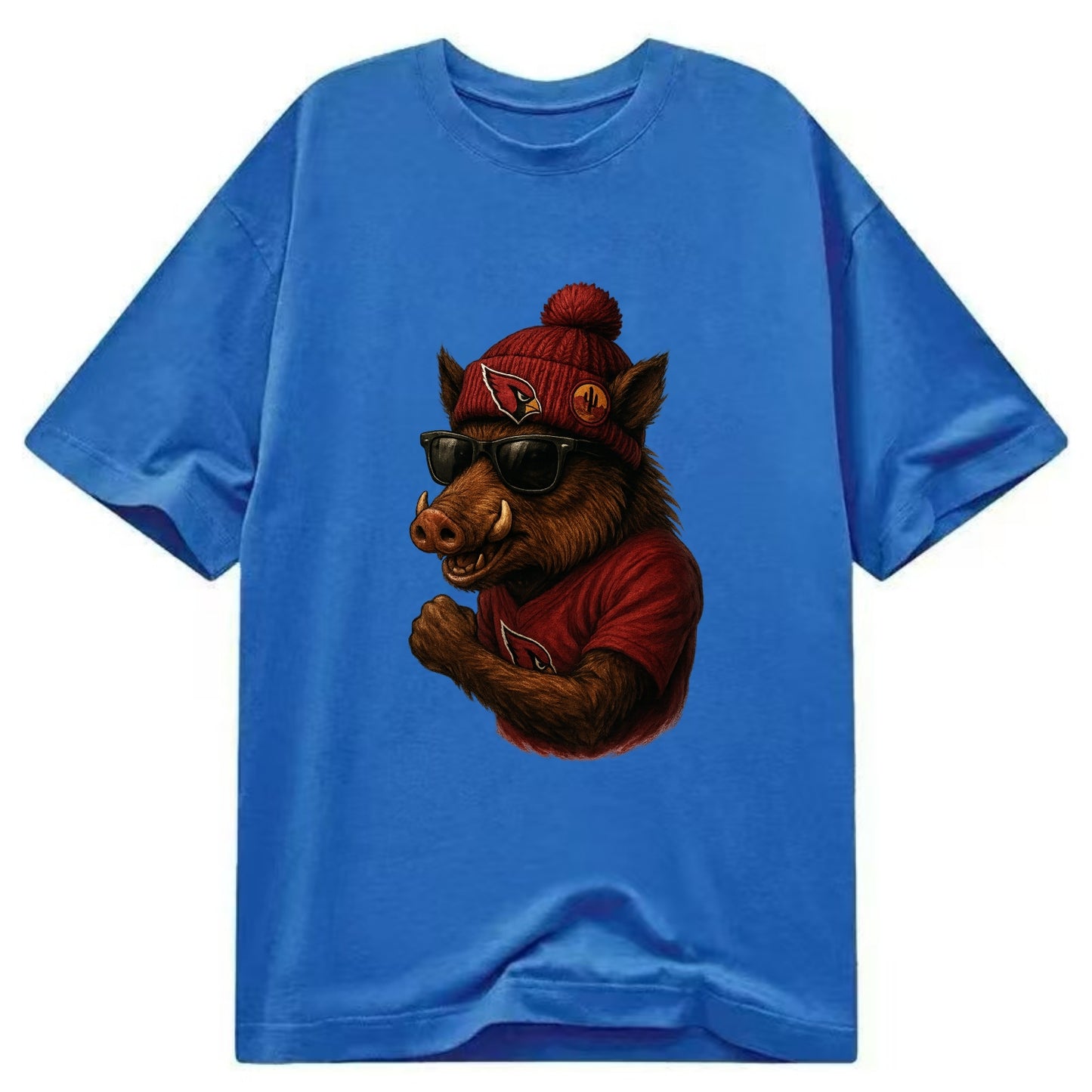 Arizona Javelina wearing Cardinals beanie with desert patch and wayfarer - Classic T-shirt - Blue