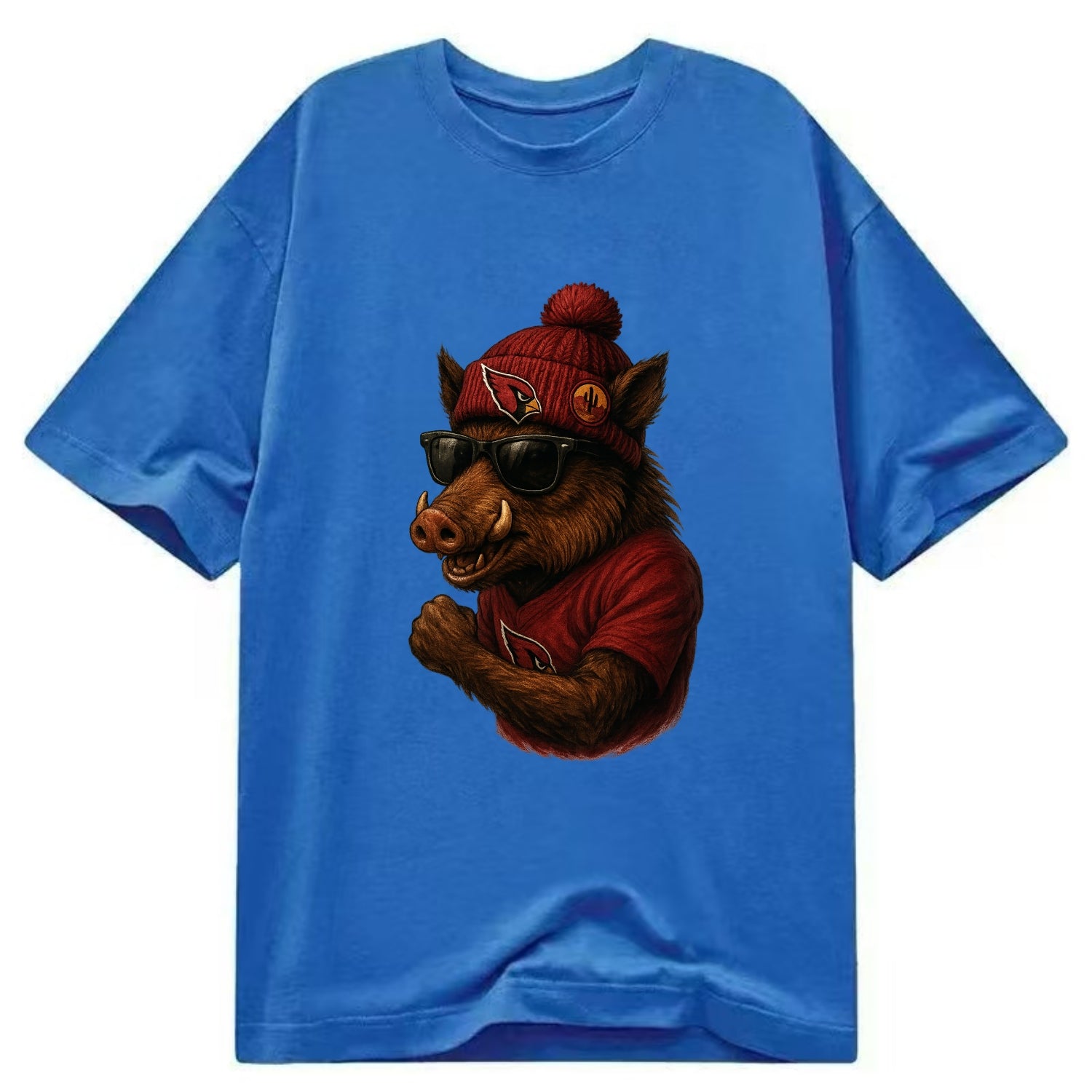 Arizona Javelina wearing Cardinals beanie with desert patch and wayfarer - Classic T-shirt - Blue