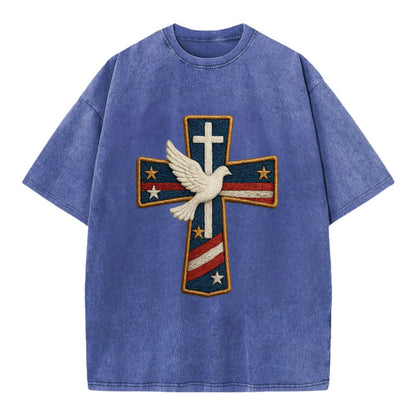 Dove and Cross  - Vintage T-shirt - Blue